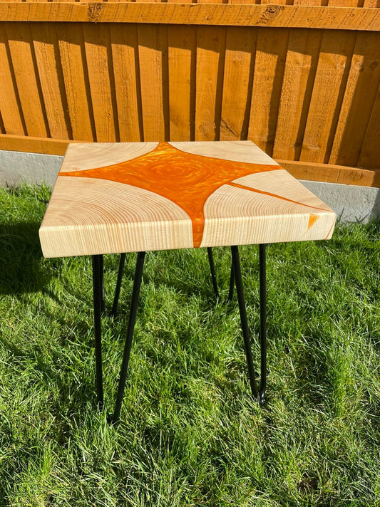 Norwegian Spruce and Flame Like Orange and Red Epoxy Resin Coffee Table