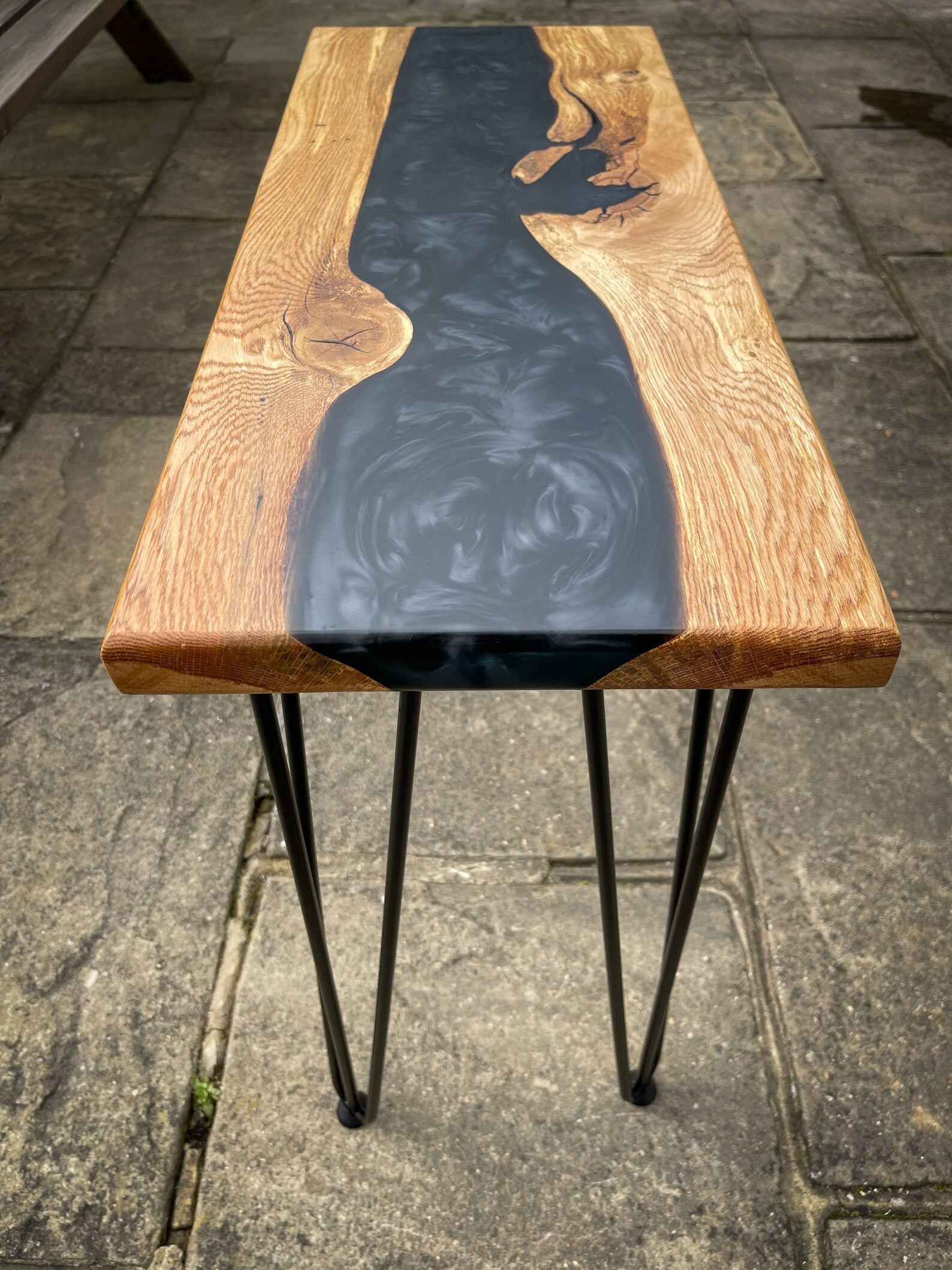 Oak Wood and Black Epoxy Resin River Side Table – orchardprojectco