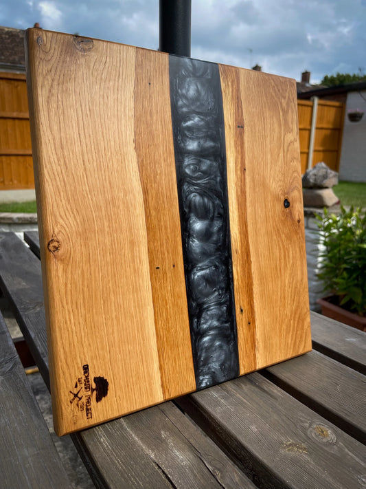 Medium Oak Wood and Smoked Black Epoxy Resin Charcuterie Board