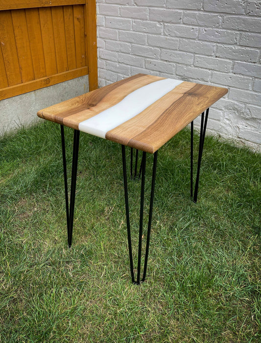 English Walnut and Milky White Epoxy Resin River Side Table