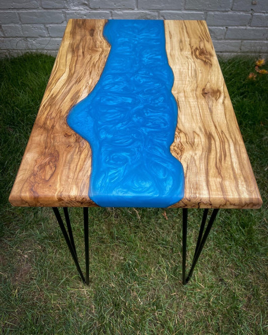 Sycamore Wood and Royal Blue Epoxy Resin River Side Table