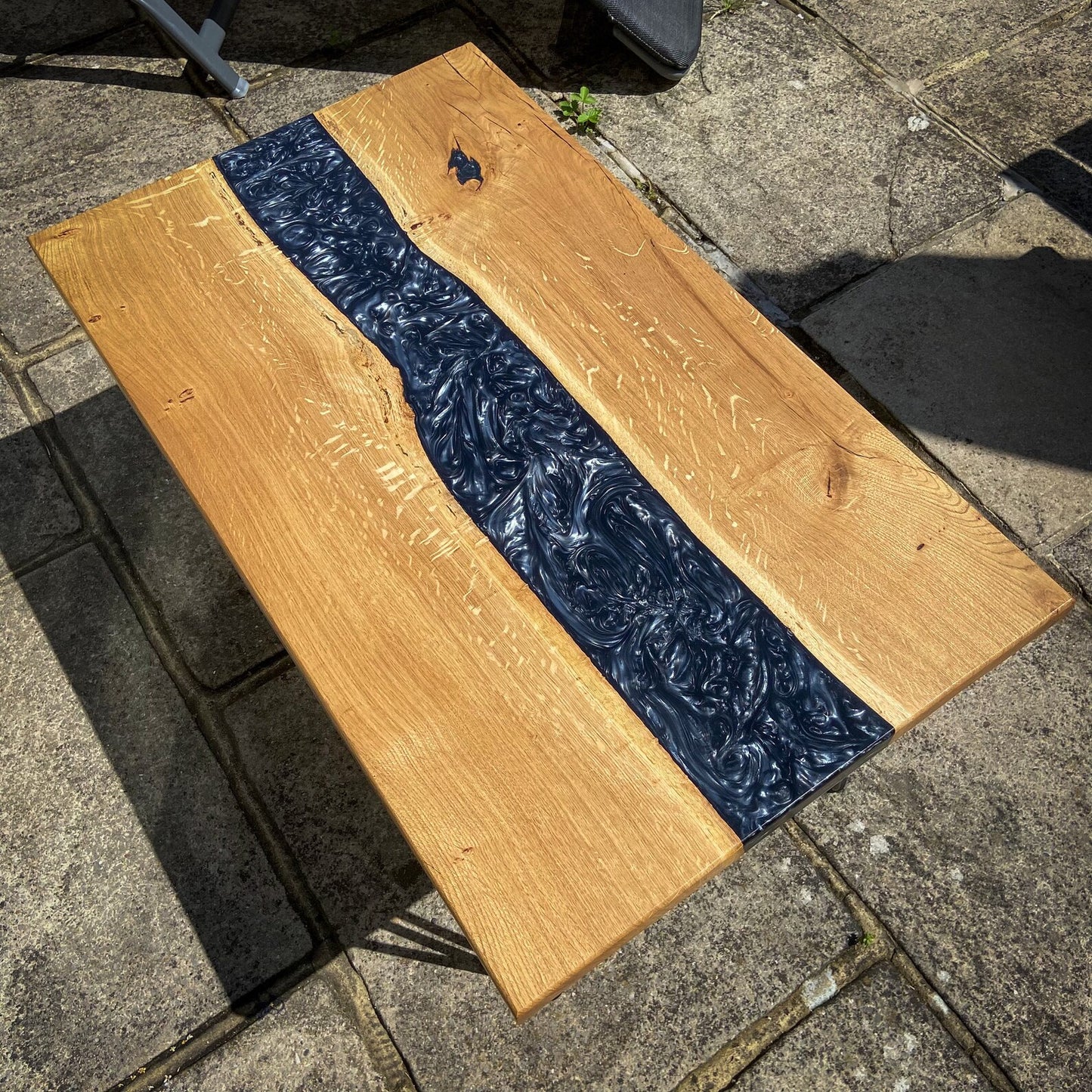 Oak Wood And Black Epoxy Resin River Coffee Table