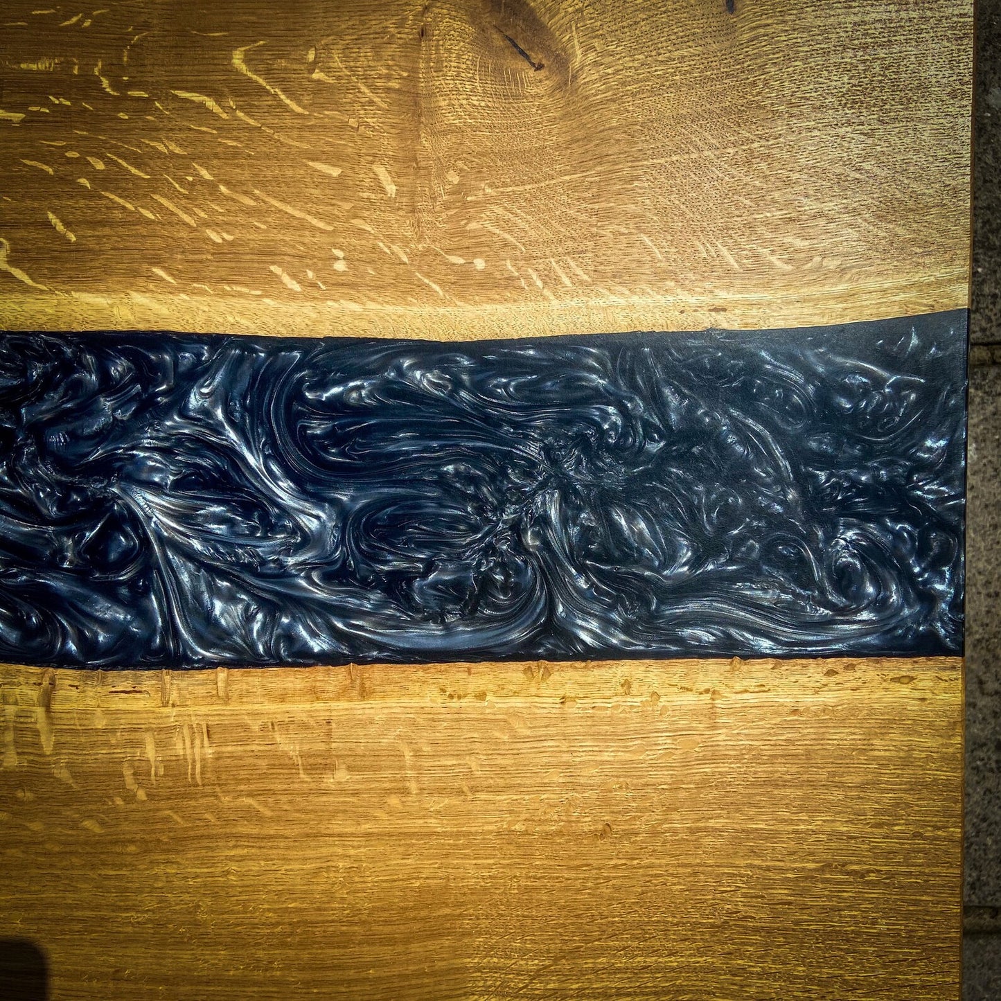 Oak Wood And Black Epoxy Resin River Coffee Table