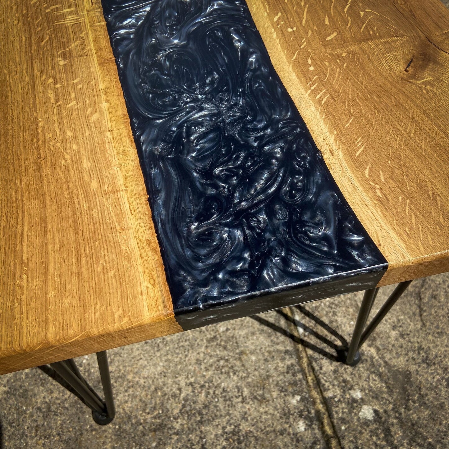 Oak Wood And Black Epoxy Resin River Coffee Table