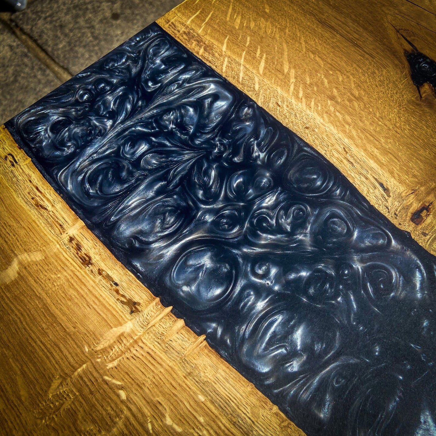 Oak Wood And Black Epoxy Resin River Coffee Table