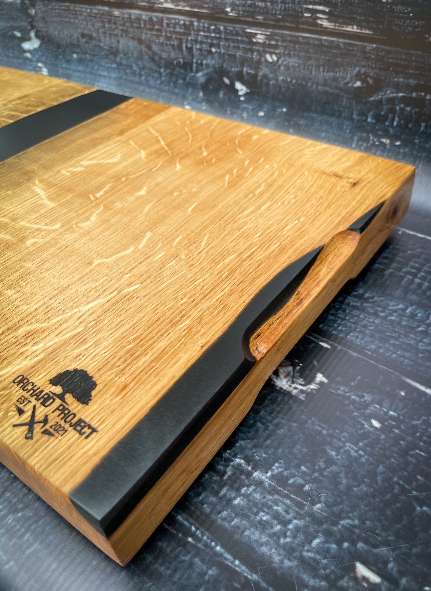 Extra Large Oak Wood and Black Epoxy Resin Charcuterie Board