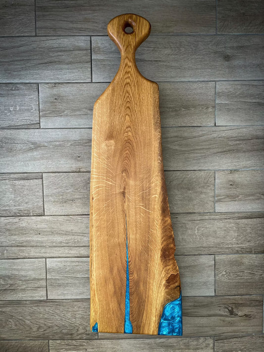 Extra Large Oak Wood and Blue Epoxy Resin Charcuterie Board