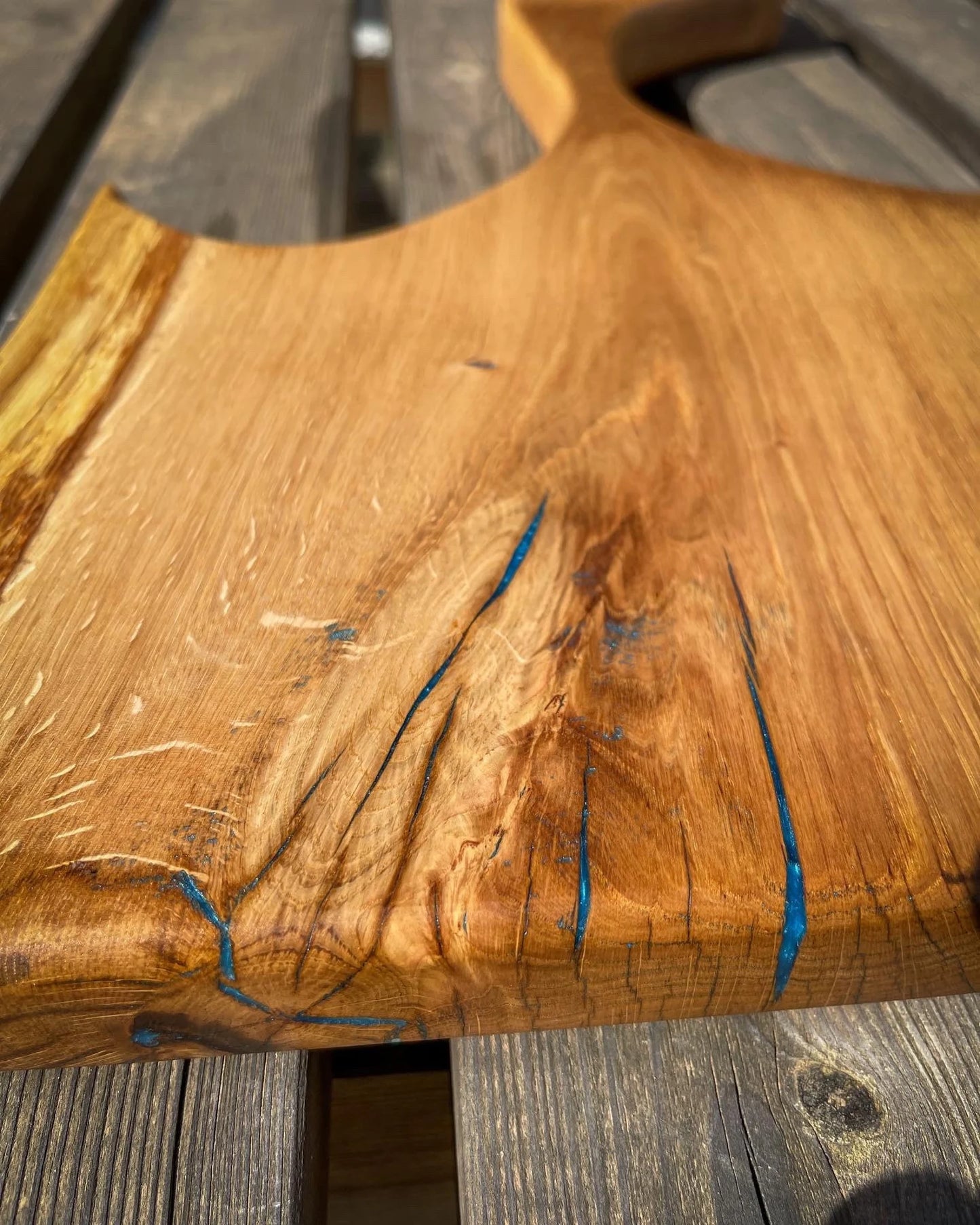 Medium Oak Wood and Blue Epoxy Resin Charcuterie Board