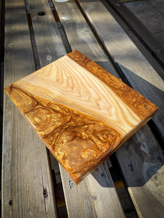 Medium Catalpa Wood and Golden Caramel Epoxy Resin Charcuterie Board